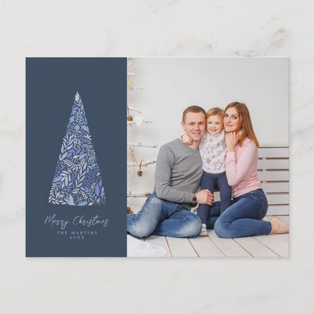 Skarpöst Spruce Träd Blue Jul/Helgdag-foto Vykort (Framsida)