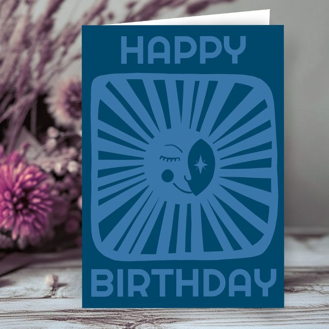 Skarpt glöd Måne GRATTIS PÅ FÖDELSEDAGEN-anpassad  Kort (Cheerful Glow Moon HAPPY BIRTHDAY Customized Boho BDAY Card
)