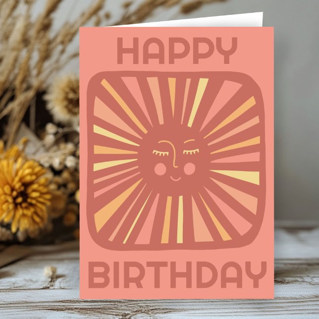 Skarpt glöd Sol GRATTIS PÅ FÖDELSEDAGEN-anpassad B Kort (Cheerful Glow Sun HAPPY BIRTHDAY Customized Boho BDAY Card
)