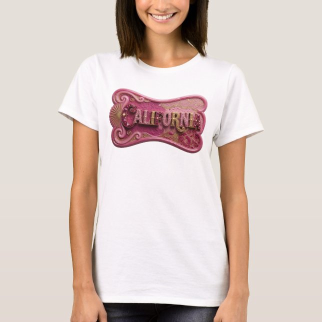 Skarpt guld CALIFORNIA tryck v2 T Shirt (Framsida)