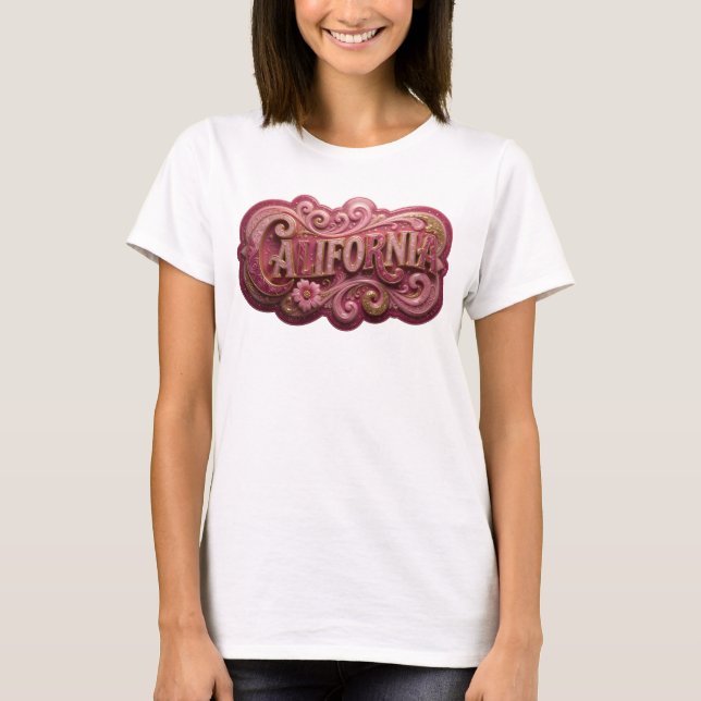 Skarpt guld KALIFORNIEN Tryck T Shirt (Framsida)