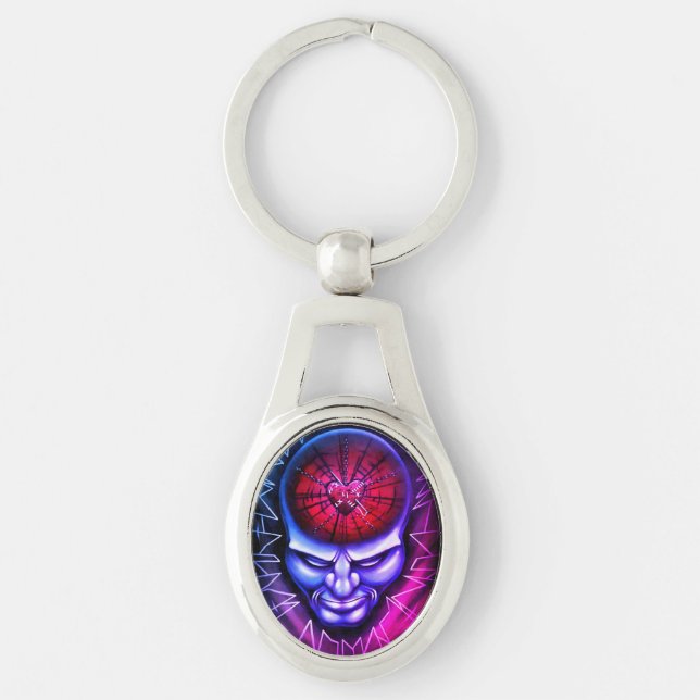 "Skarpt sinne" Ovalt Silverfärgad Nyckelring (Framsidan)