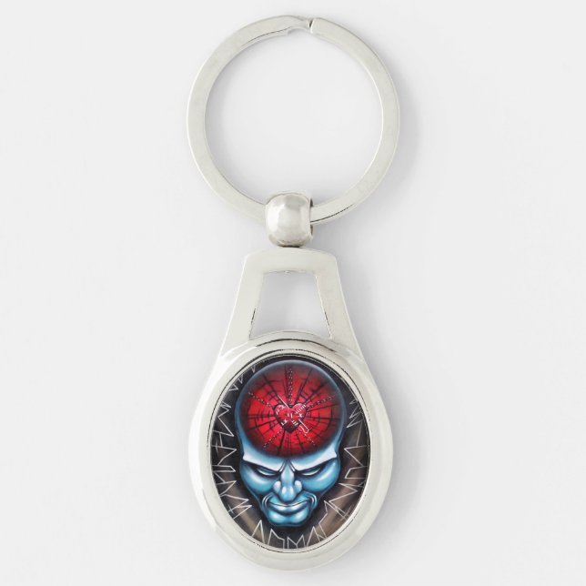 "Skarpt sinne" Ovalt Silverfärgad Nyckelring (Framsidan)