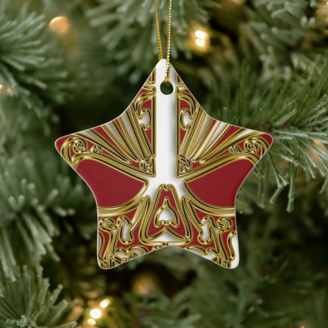 Skarvkranium av rödsocker och guld julgransprydnad keramik (Träd)