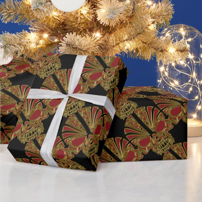 Skarvkranium av rödsocker och guld presentpapper (Helgdagar)