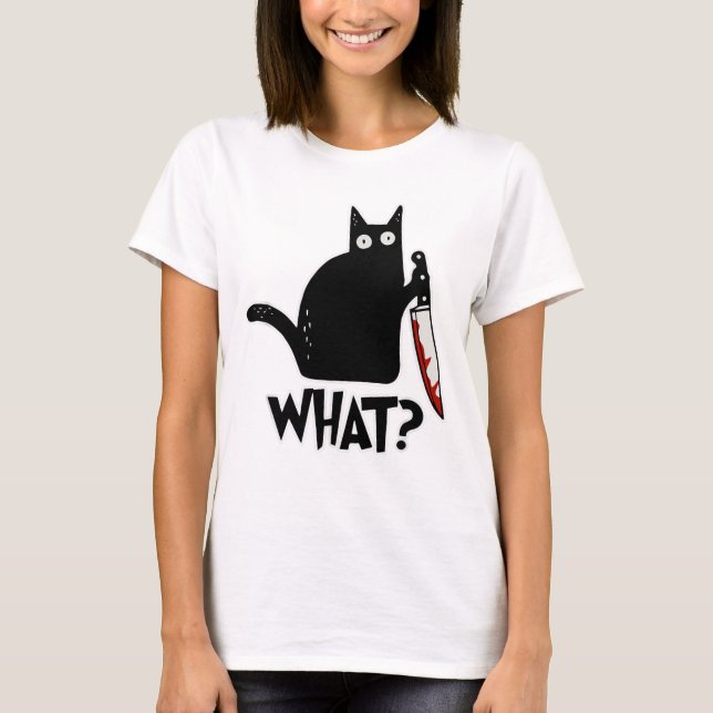 Skary Black Cat säger vad PM betyder vad Halloween T Shirt (Framsida)