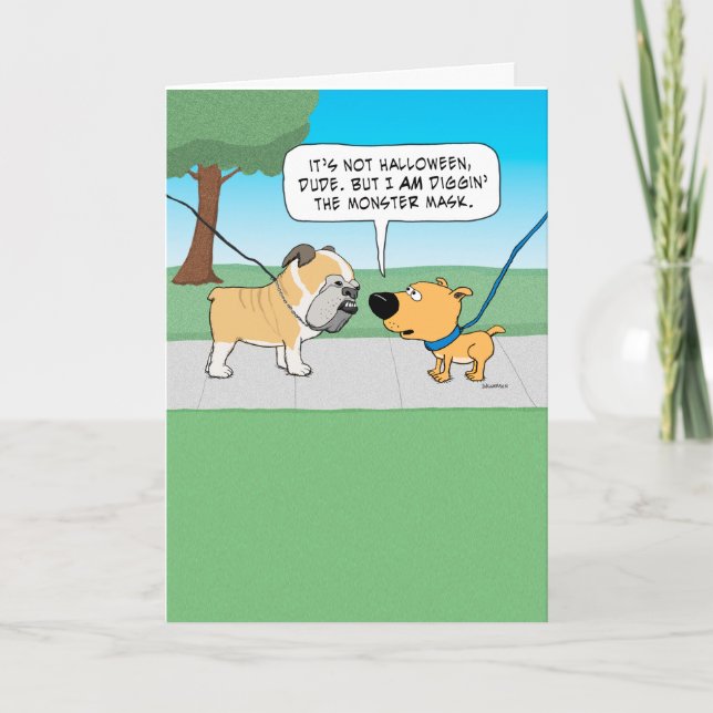 Skary Bulldog Ansikte Birthday Card Kort (Framsida)