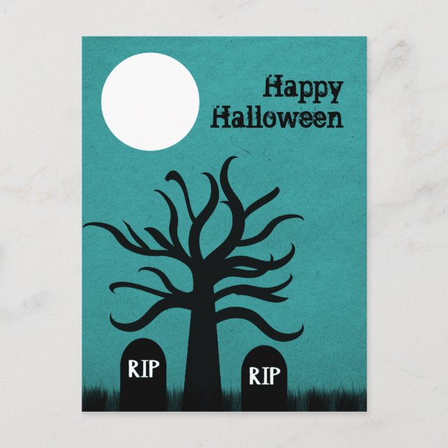 Skary Graveyard Halloween Postcard, Teal Vykort (Framsida)