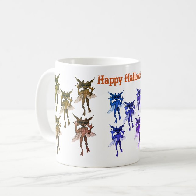 Skary Gremlin Creatures Happy halloween Kaffemugg (Framsida vänster)