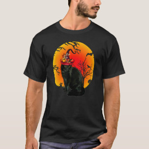 Skary Halloween Black Cat Costumes Witch Hat & Moo T Shirt