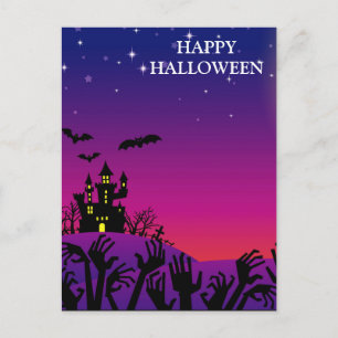 Skary Halloween Natt med Witch Uggla Fladdermus Vykort