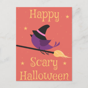 Skary Halloween Natt med Witch Uggla Fladdermus Vykort