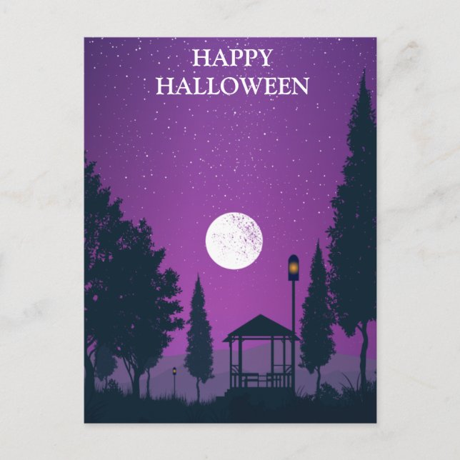 Skary Halloween Natt med Witch Uggla Fladdermus Vykort (Framsida)