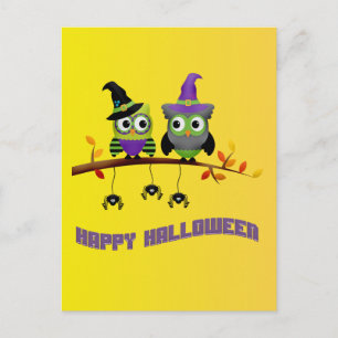 Skary Halloween Natt med Witch Uggla Fladdermus Vykort