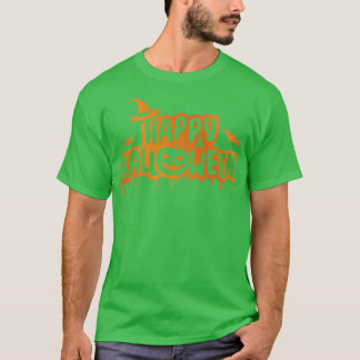 Skary happy halloween med häxhatt pumpa ansikte t shirt