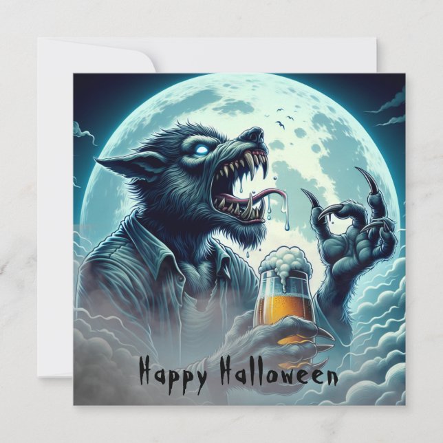 Skary Happy halloween Werevarv som dricker öl Kort (Framsida)
