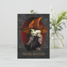 Skary Little Witch Halloween fest-inbjudan Inbjudningar