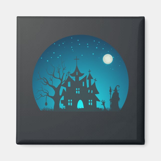 Skary och Roligt Blue och Black Haunted House Magnet (Framsidan)