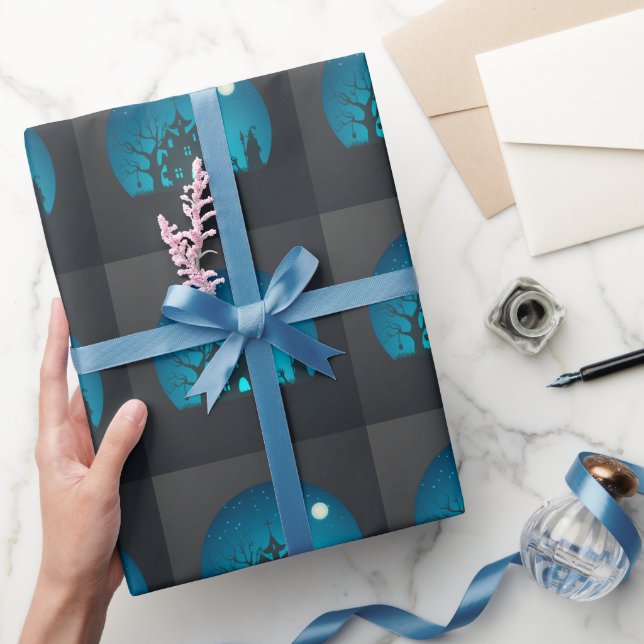 Skary och Roligt Blue och Black Haunted House Presentpapper (Gifting)