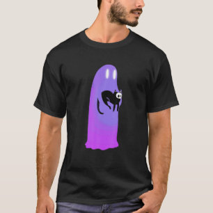 Skary spöke som håller feg, söt, svart katthallowe t shirt