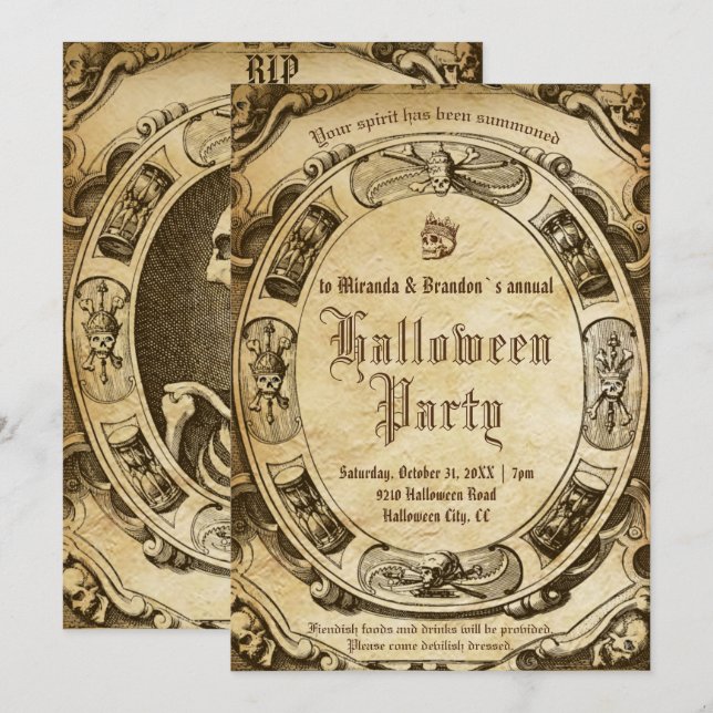 Skary Vintage Victorian Gothic Spooky Halloween Inbjudningar (Fram/baksida)