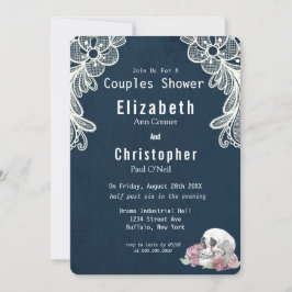Skåskdusch för Rosa ros-Par i marinblått Snöre Inbjudningar