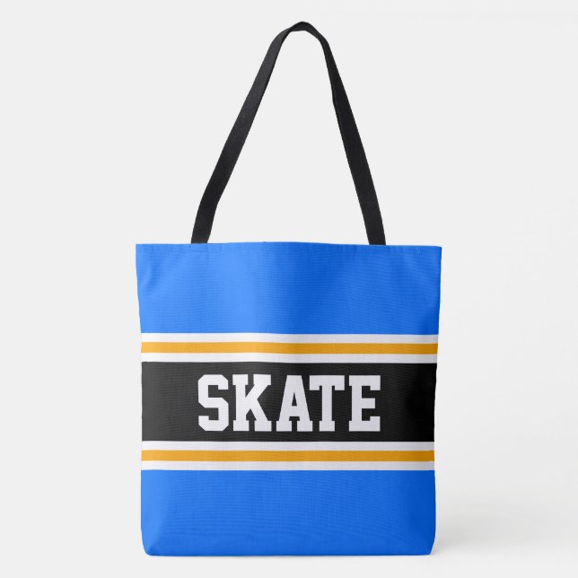 SKATE Atletisk Ljusblå Svart Orange Ränder Tygkasse (Framsida)