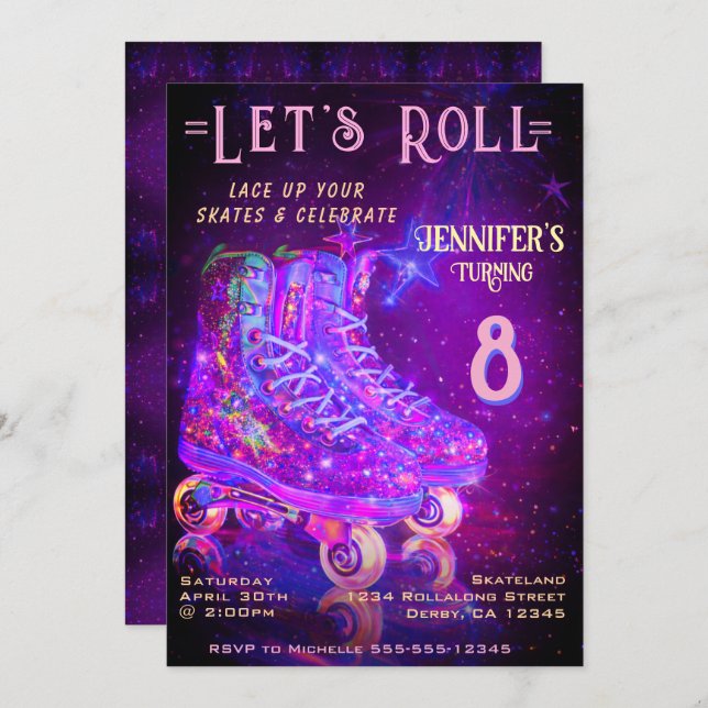 Skate Birthday Party Invitation Inbjudningar (Fram/baksida)