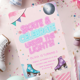 Skate & Celebrate Under the Lights Neon Inbjudningar