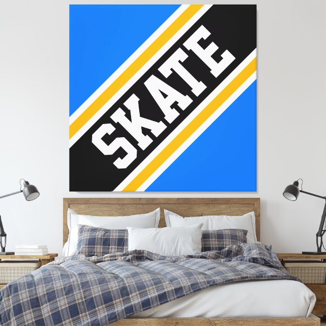 SKATE Djärva Klargula Svarta Orange Racingränder Canvastryck (Insitu (sovrum))