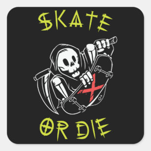 Skate eller die Grim Reaper Skeleton Skateboarder Fyrkantigt Klistermärke