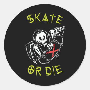 Skate eller die Grim Reaper Skeleton Skateboarder Runt Klistermärke