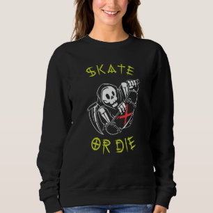Skate eller die Grim Reaper Skeleton Skateboarder T Shirt