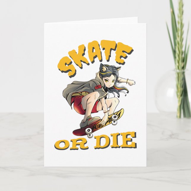 Skate eller die Skateboarder Girl Kort (Framsida)