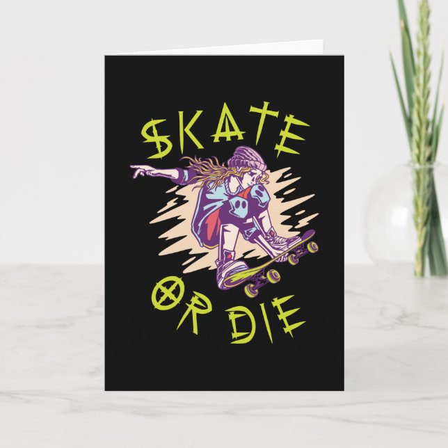 Skate eller die Skateboarder Girl Kort (Framsida)