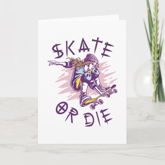 Skate eller die Skateboarder Girl Kort (Framsida)