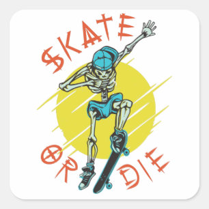 Skate eller die Skeleton Skateboarder Fyrkantigt Klistermärke