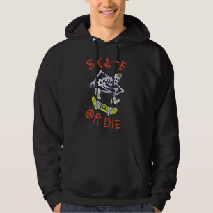 Skate eller die Skeleton Skateboarder Hoodie