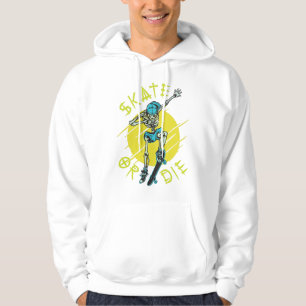 Skate eller die Skeleton Skateboarder Hoodie