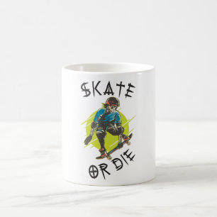 Skate eller die Skeleton Skateboarder Kaffemugg