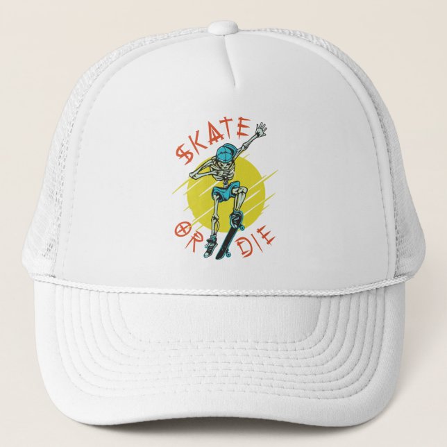 Skate eller die Skeleton Skateboarder Keps (Framsida)