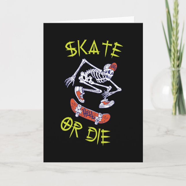 Skate eller die Skeleton Skateboarder Kort (Framsida)