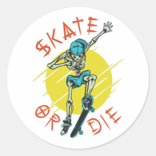 Skate eller die Skeleton Skateboarder Runt Klistermärke