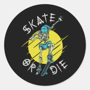 Skate eller die Skeleton Skateboarder Runt Klistermärke