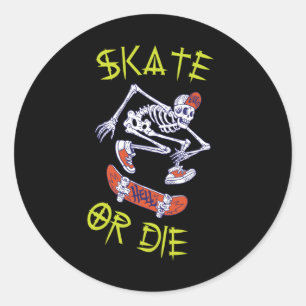 Skate eller die Skeleton Skateboarder Runt Klistermärke