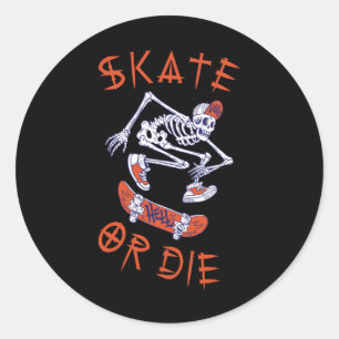 Skate eller die Skeleton Skateboarder Runt Klistermärke