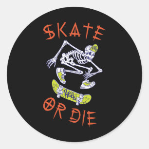 Skate eller die Skeleton Skateboarder Runt Klistermärke