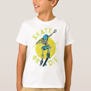 Skate eller die Skeleton Skateboarder T Shirt