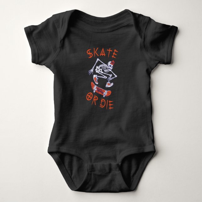Skate eller die Skeleton Skateboarder T Shirt (Framsida)