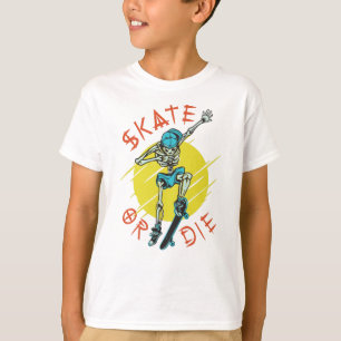 Skate eller die Skeleton Skateboarder T Shirt